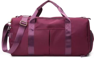 Sports Travel Duffel Bag with Wet Pocket & Shoes Compartment Water Resistant Weekender Bag for Women and Men purple 20-35L