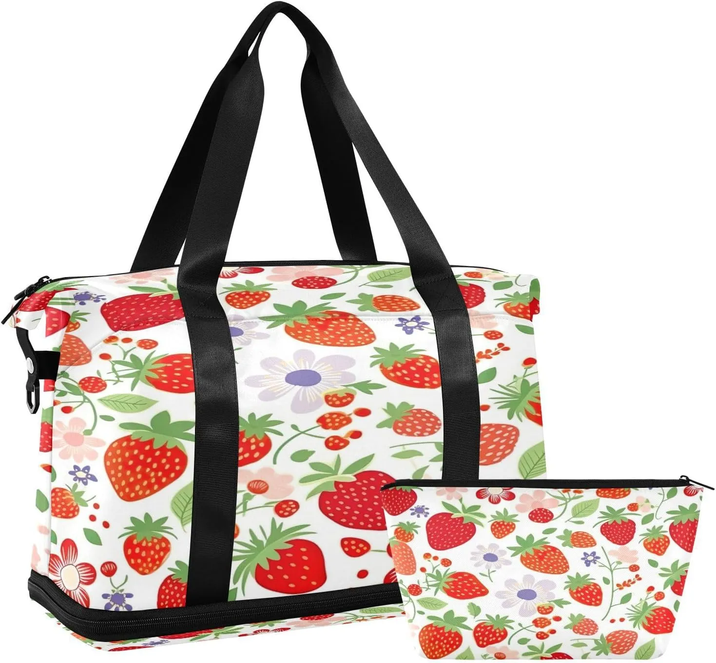 Strawberries Sports Gym Bag,Travel Duffel bag with Wet Pocket & Shoes Compartment Lightweight Waterproof Overnight Bag for Men Women