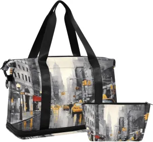 Street Scene Gym Bag for Men Women with Shoes Compartment & Wet Pocket Sport Travel Duffel Bag Waterproof Weekender Overnight Bag