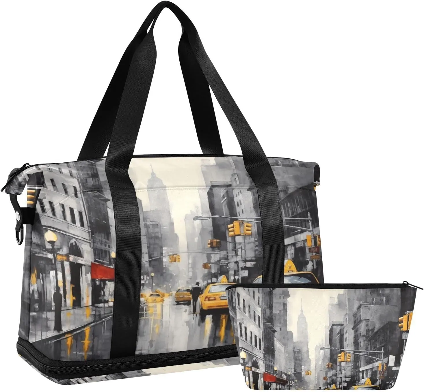 Street Scene Gym Bag for Men Women with Shoes Compartment & Wet Pocket Sport Travel Duffel Bag Waterproof Weekender Overnight Bag