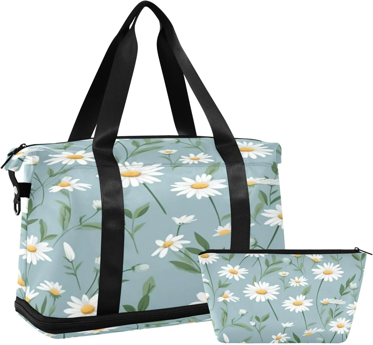 Summer Floral Gym Bag for Men Women with Shoes Compartment & Wet Pocket Sport Travel Duffel Bag Waterproof Weekender Overnight Bag