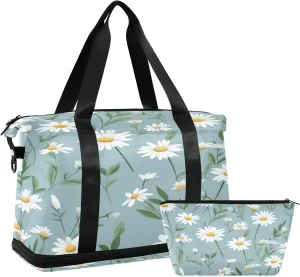 Summer Floral Gym Bag for Men Women with Shoes Compartment & Wet Pocket Sport Travel Duffel Bag Waterproof Weekender Overnight Bag