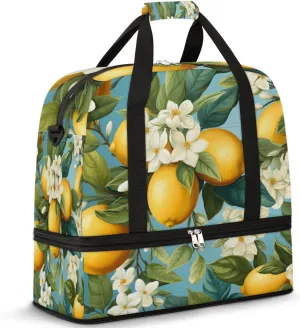 Summer Fruit Lemon Foldable Travel Duffel Bag Overnight Weekender Bag with Shoes Compartment Sports Gym Bag for Men Women