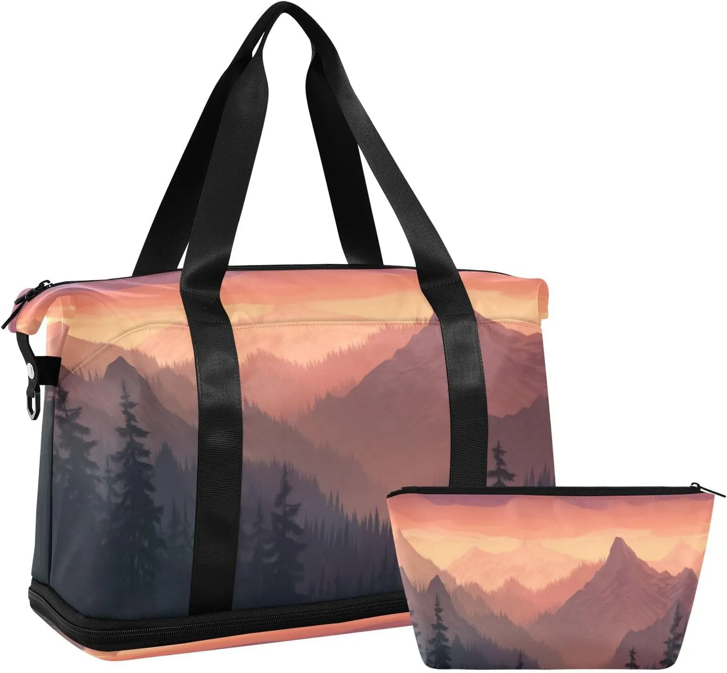 Sunrise Mountains Sports Gym Bag,Travel Duffel bag with Wet Pocket & Shoes Compartment Lightweight Waterproof Overnight Bag for Men Women