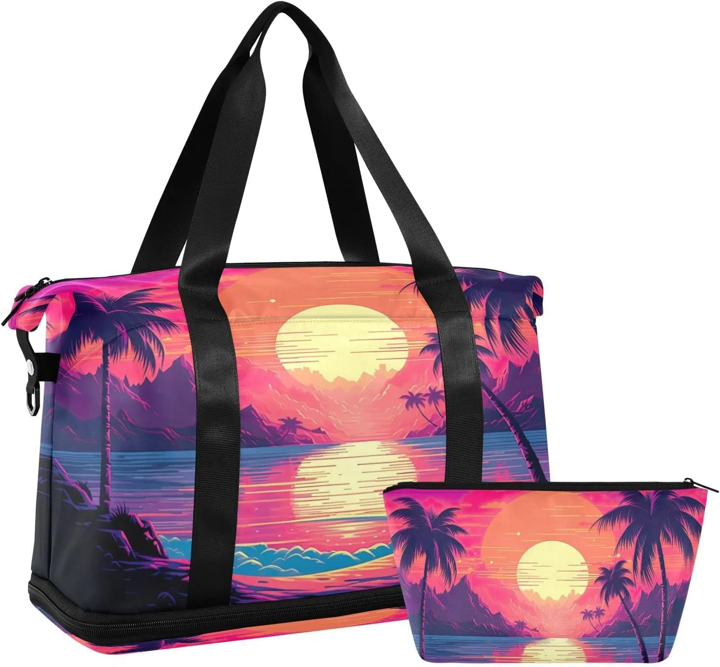 Sunset Tree Sports Gym Bag,Travel Duffel bag with Wet Pocket & Shoes Compartment Lightweight Waterproof Overnight Bag for Men Women