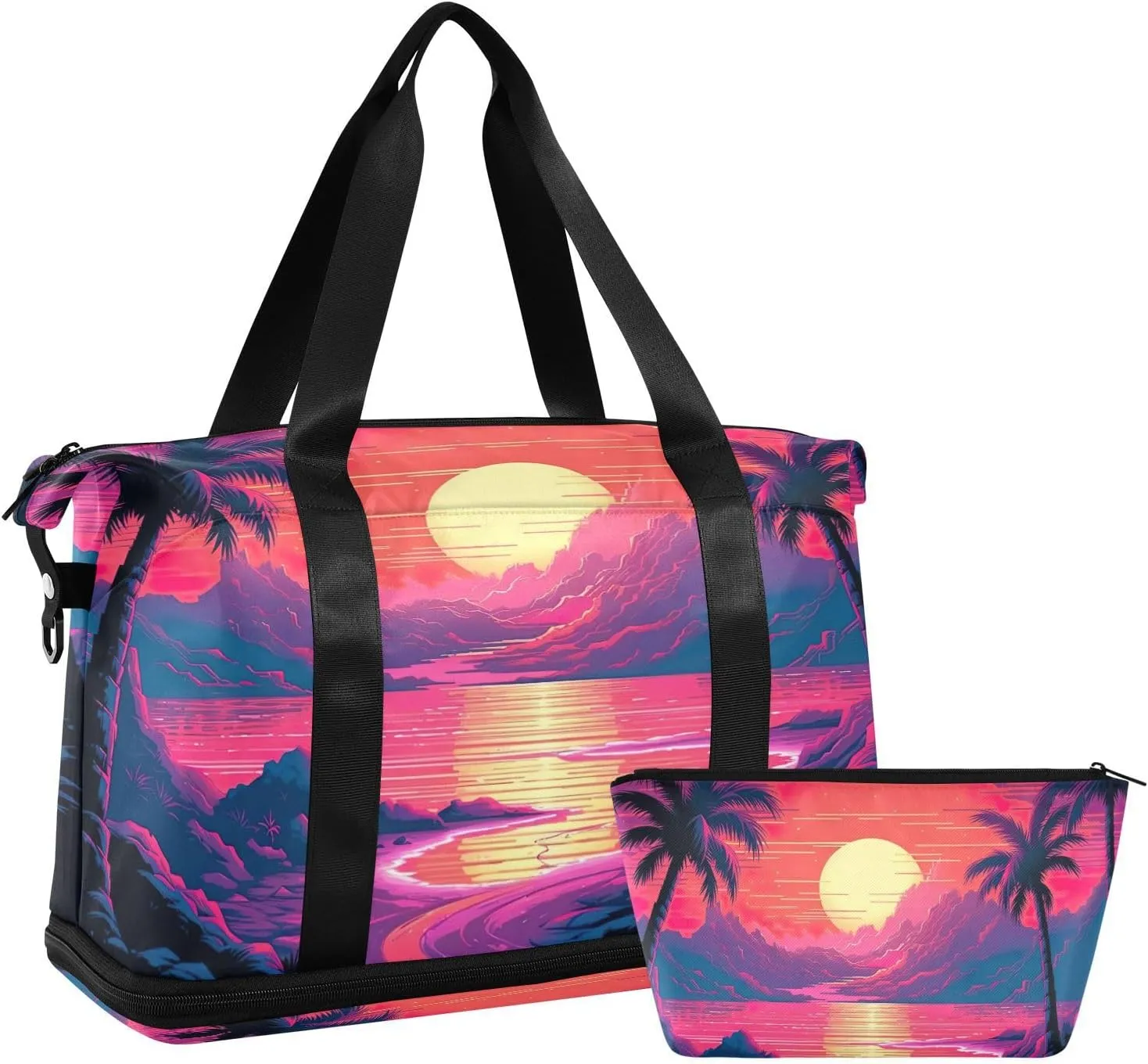 Sunset Tree Sports Gym Bag,Travel Duffel bag with Wet Pocket & Shoes Compartment Lightweight Waterproof Overnight Bag for Men Women