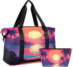 Sunset Tree Sports Gym Bag,Travel Duffel bag with Wet Pocket & Shoes Compartment Lightweight Waterproof Overnight Bag for Men Women