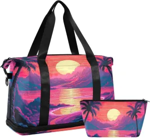 Sunset Tree Sports Gym Bag,Travel Duffel bag with Wet Pocket & Shoes Compartment Lightweight Waterproof Overnight Bag for Men Women