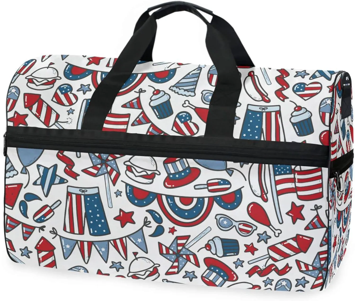 susiyo 4th Of July Sports Gym Bag, Travel Duffel Bag with Shoes Compartment Overnight Weekender Workout Bag for Men Women