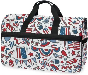 susiyo 4th Of July Sports Gym Bag, Travel Duffel Bag with Shoes Compartment Overnight Weekender Workout Bag for Men Women