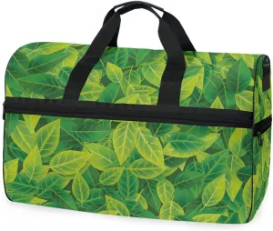susiyo Bright Green Leaves Sports Gym Bag, Travel Duffel Bag with Shoes Compartment Overnight Weekender Workout Bag for Men Women