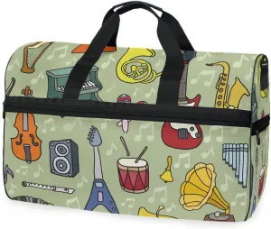 susiyo Cute Music Seamless Sports Gym Bag, Travel Duffel Bag with Shoes Compartment Overnight Weekender Workout Bag for Men Women