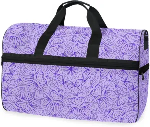 susiyo Ethnic Floral Purple Sports Gym Bag, Travel Duffel Bag with Shoes Compartment Overnight Weekender Workout Bag for Men Women