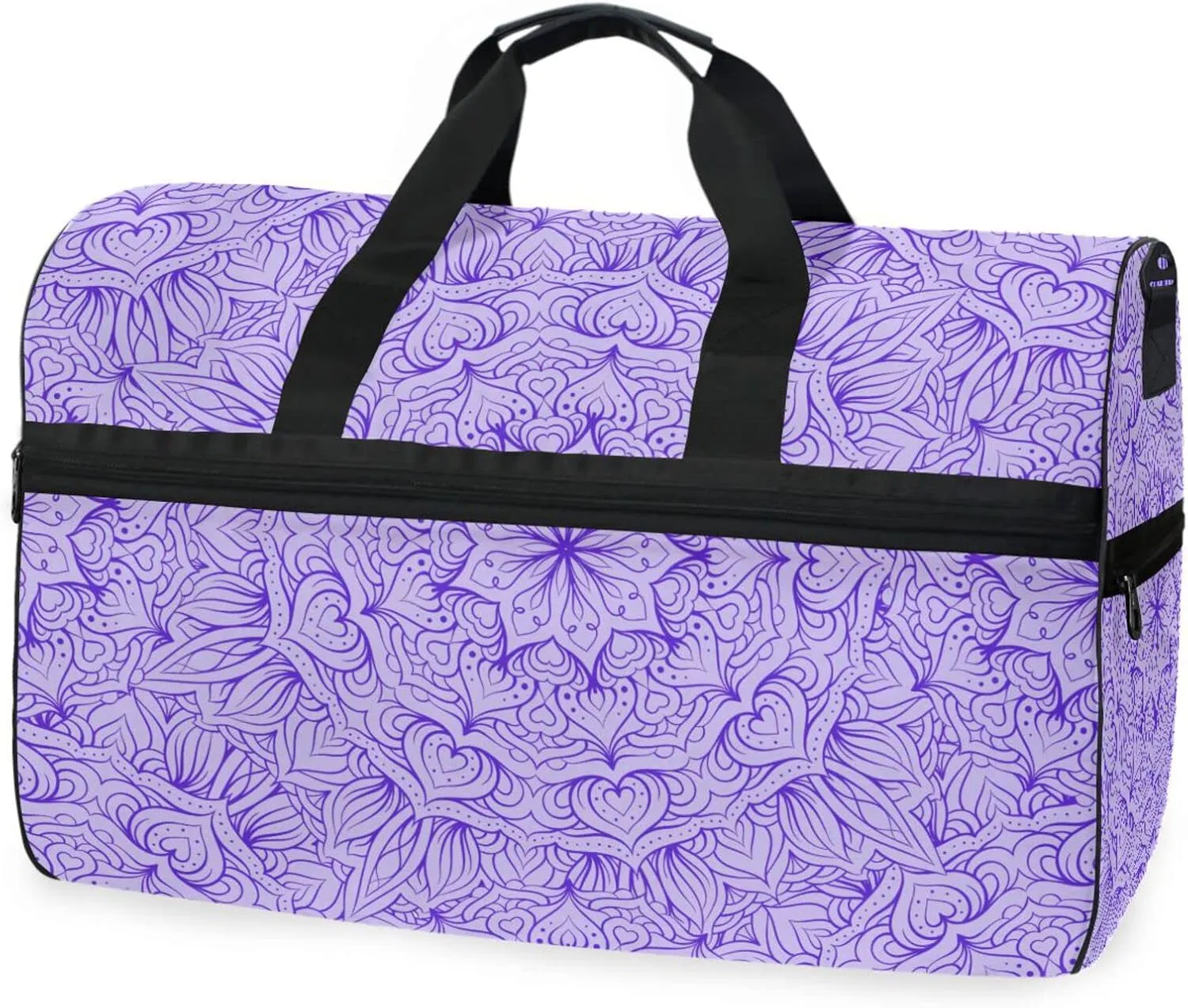susiyo Ethnic Floral Purple Sports Gym Bag, Travel Duffel Bag with Shoes Compartment Overnight Weekender Workout Bag for Men Women