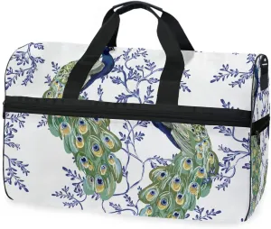susiyo Floral Peacocks Sports Gym Bag, Travel Duffel Bag with Shoes Compartment Overnight Weekender Workout Bag for Men Women