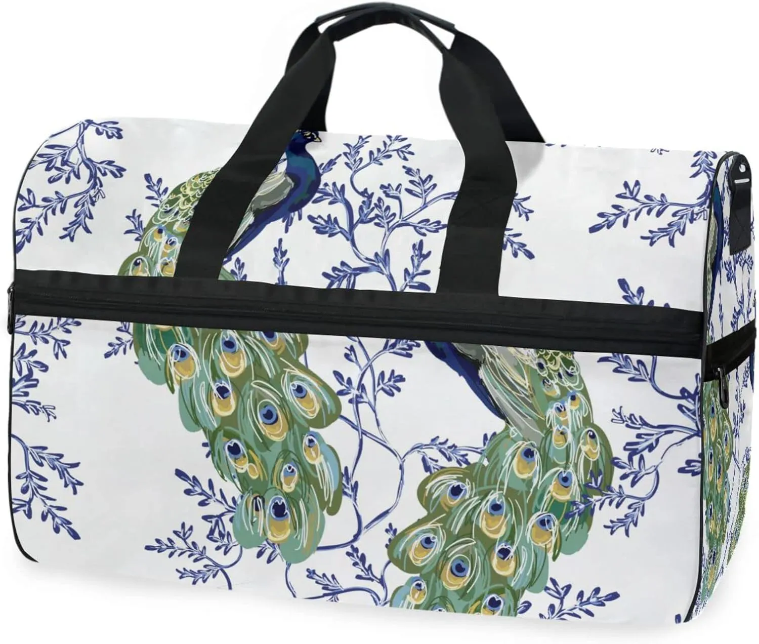 susiyo Floral Peacocks Sports Gym Bag, Travel Duffel Bag with Shoes Compartment Overnight Weekender Workout Bag for Men Women