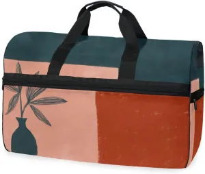 susiyo Leaves Abstract Geometric Sports Gym Bag, Travel Duffel Bag with Shoes Compartment Overnight Weekender Workout Bag for Men Women