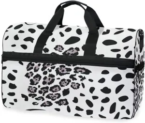 susiyo Leopard Black Spots Sports Gym Bag, Travel Duffel Bag with Shoes Compartment Overnight Weekender Workout Bag for Men Women