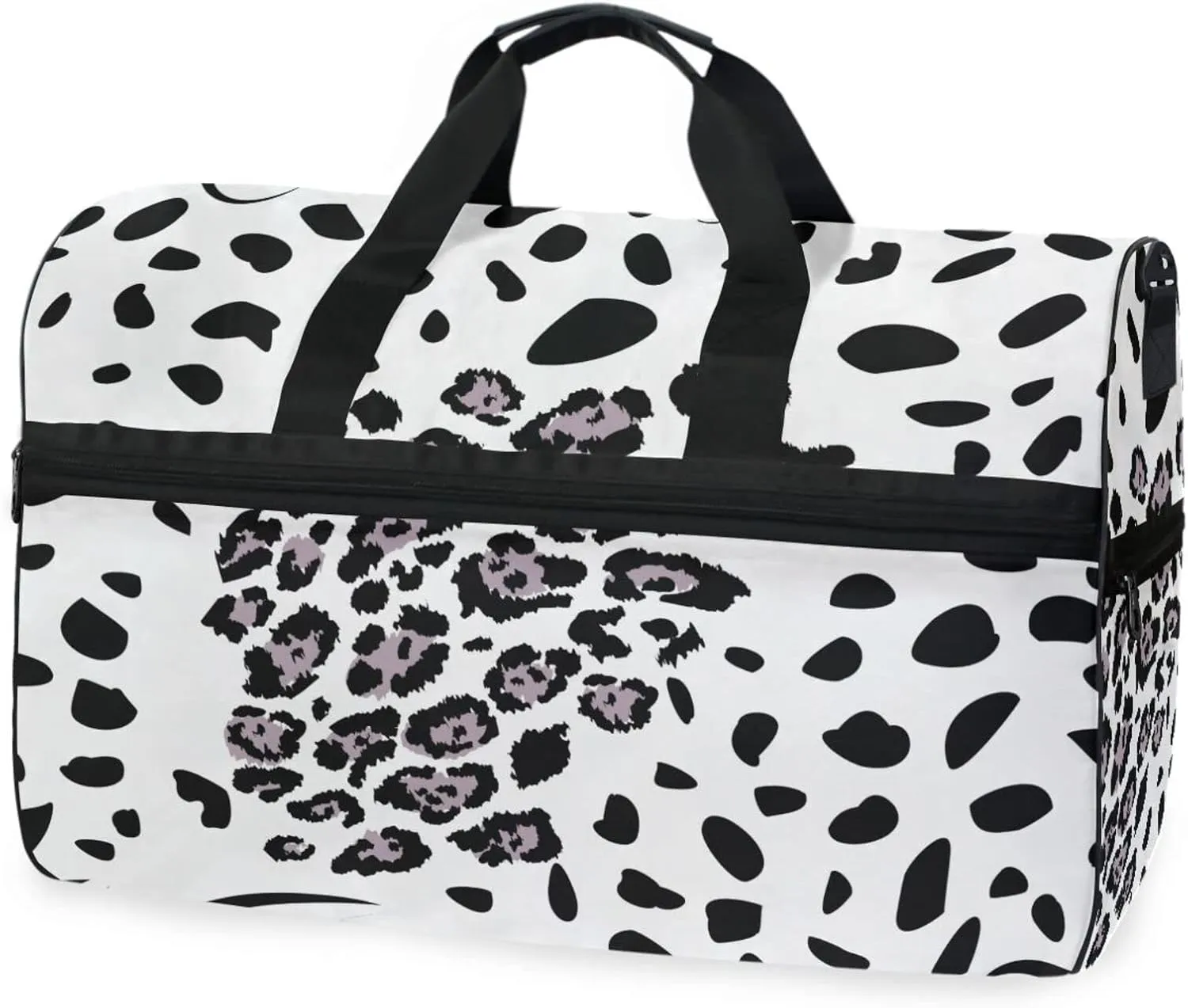 susiyo Leopard Black Spots Sports Gym Bag, Travel Duffel Bag with Shoes Compartment Overnight Weekender Workout Bag for Men Women