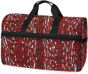 susiyo Leopard Red Sports Gym Bag, Travel Duffel Bag with Shoes Compartment Overnight Weekender Workout Bag for Men Women