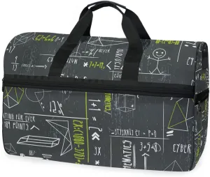 susiyo Mathematics Print Sports Gym Bag, Travel Duffel Bag with Shoes Compartment Overnight Weekender Workout Bag for Men Women