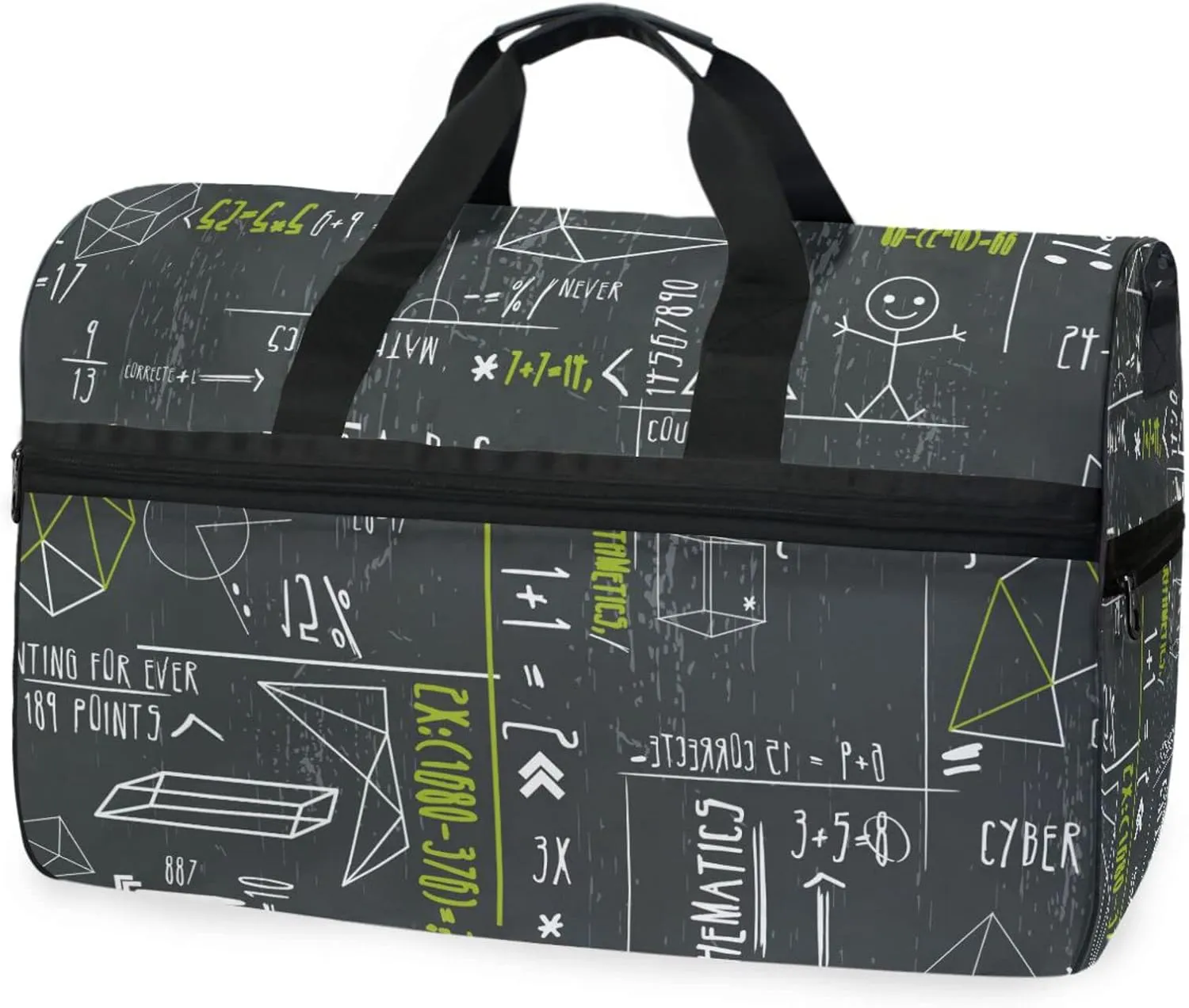 susiyo Mathematics Print Sports Gym Bag, Travel Duffel Bag with Shoes Compartment Overnight Weekender Workout Bag for Men Women