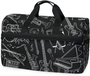 susiyo Music Seamless Sports Gym Bag, Travel Duffel Bag with Shoes Compartment Overnight Weekender Workout Bag for Men Women