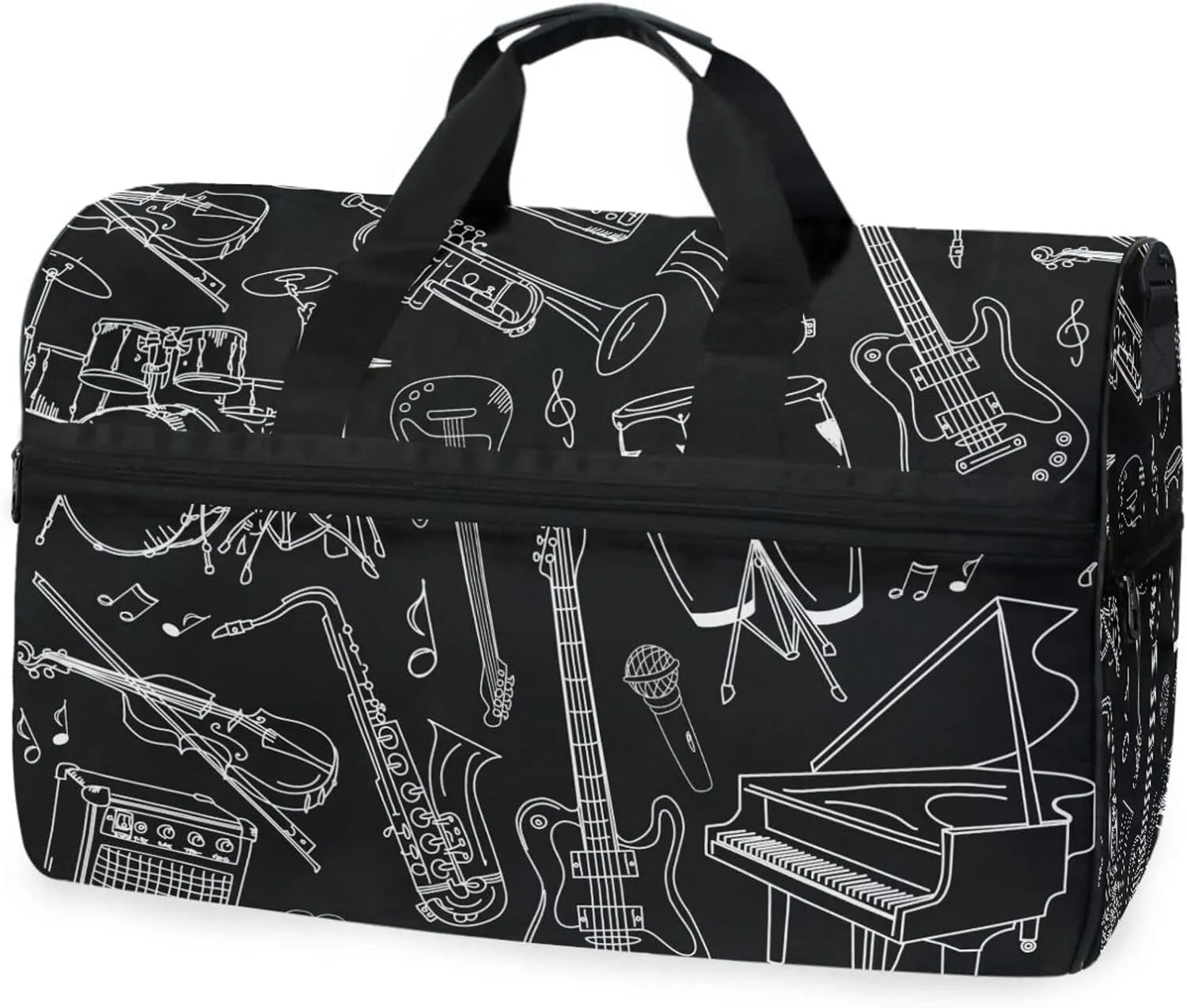 susiyo Music Seamless Sports Gym Bag, Travel Duffel Bag with Shoes Compartment Overnight Weekender Workout Bag for Men Women