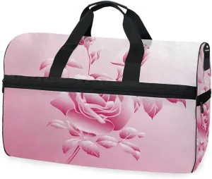 susiyo Pink Rose Sports Gym Bag, Travel Duffel Bag with Shoes Compartment Overnight Weekender Workout Bag for Men Women