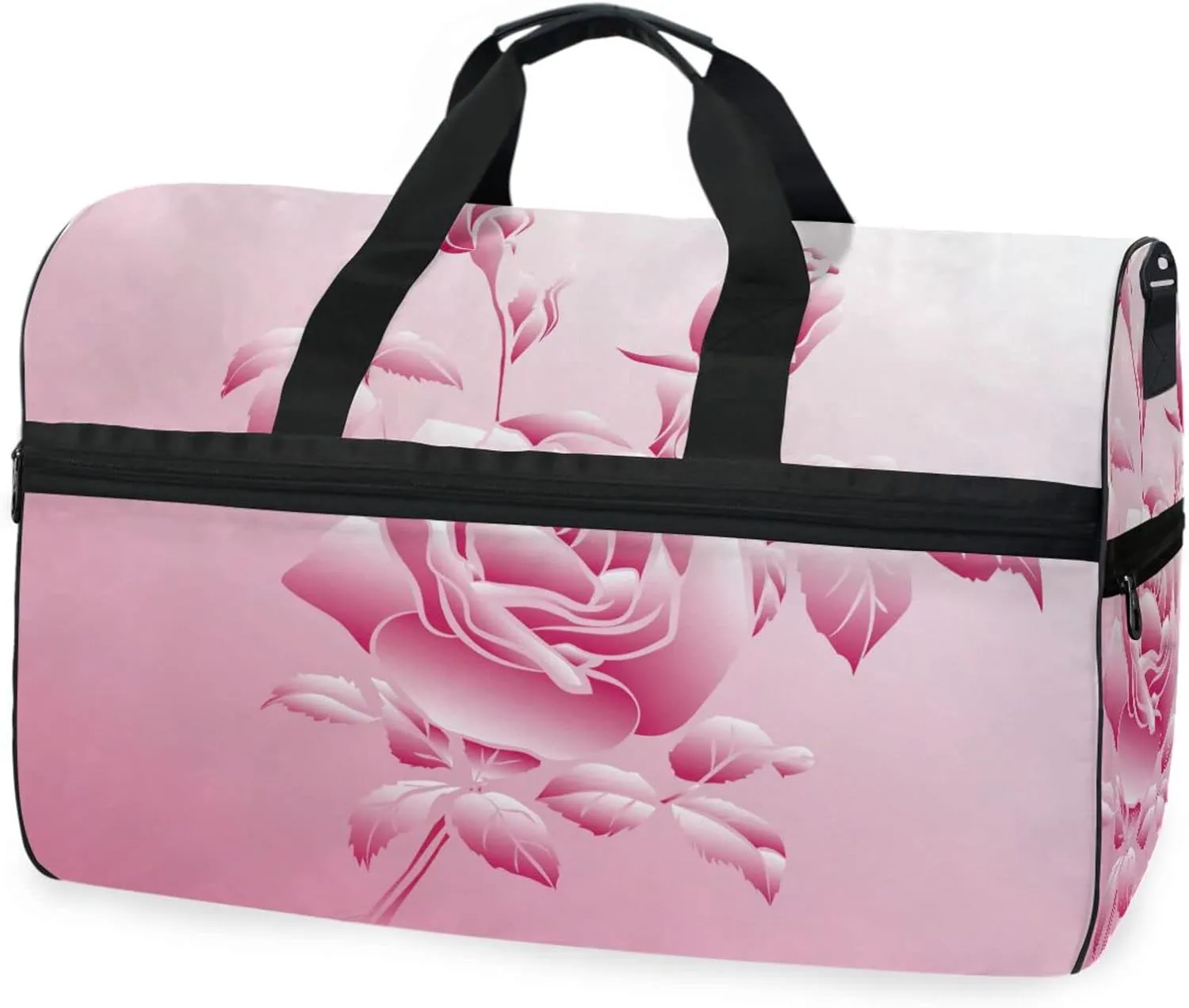 susiyo Pink Rose Sports Gym Bag, Travel Duffel Bag with Shoes Compartment Overnight Weekender Workout Bag for Men Women