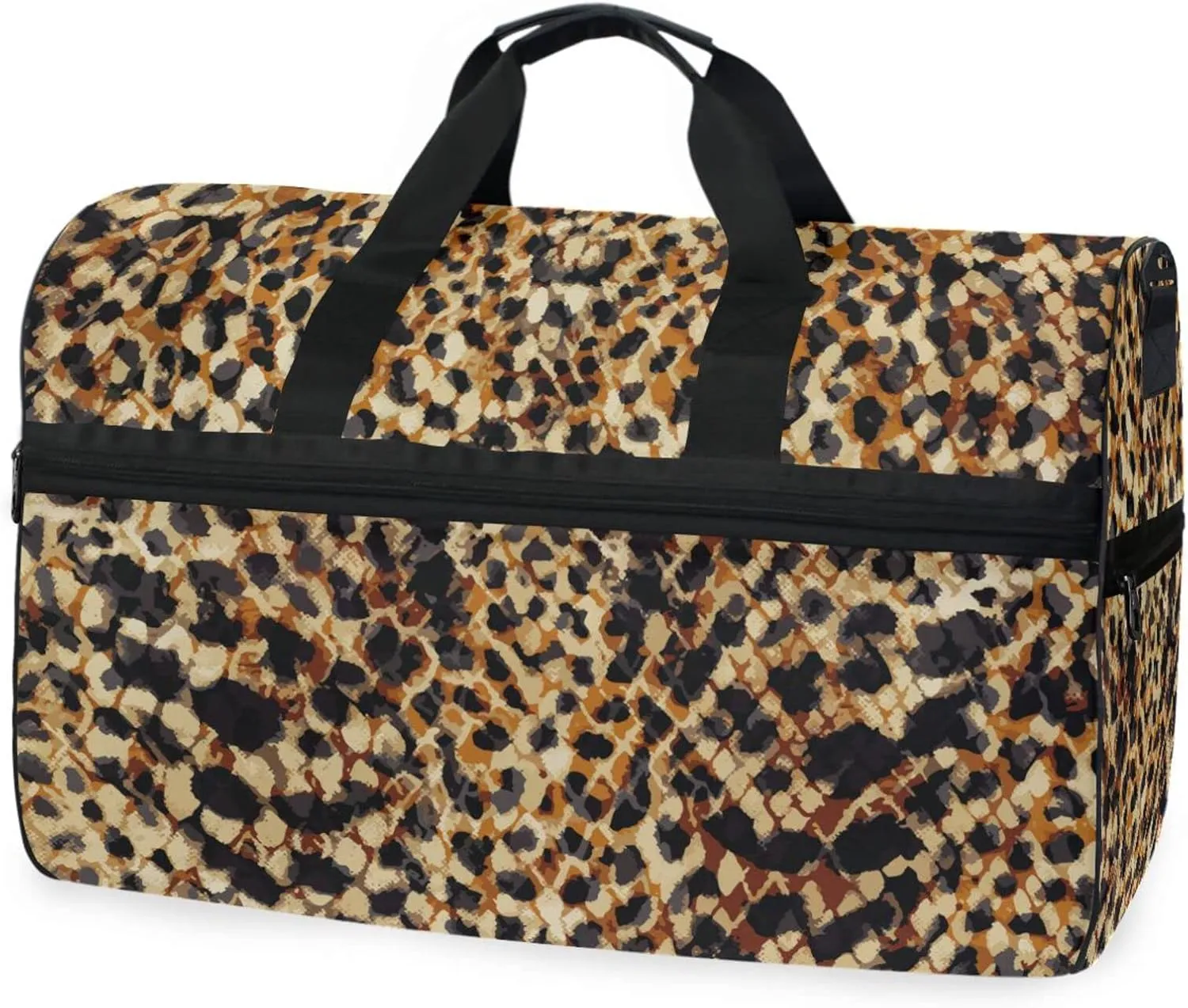 susiyo Print Leopard Sports Gym Bag, Travel Duffel Bag with Shoes Compartment Overnight Weekender Workout Bag for Men Women