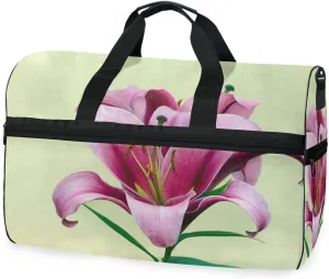 susiyo Red Lily Sports Gym Bag, Travel Duffel Bag with Shoes Compartment Overnight Weekender Workout Bag for Men Women
