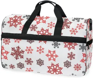 susiyo Red Snowflakes Sports Gym Bag, Travel Duffel Bag with Shoes Compartment Overnight Weekender Workout Bag for Men Women