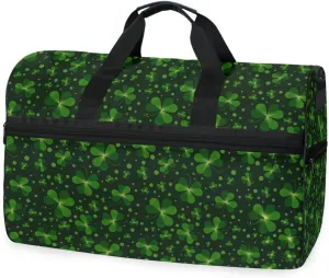 susiyo Shamrock Leaves Sports Gym Bag, Travel Duffel Bag with Shoes Compartment Overnight Weekender Workout Bag for Men Women