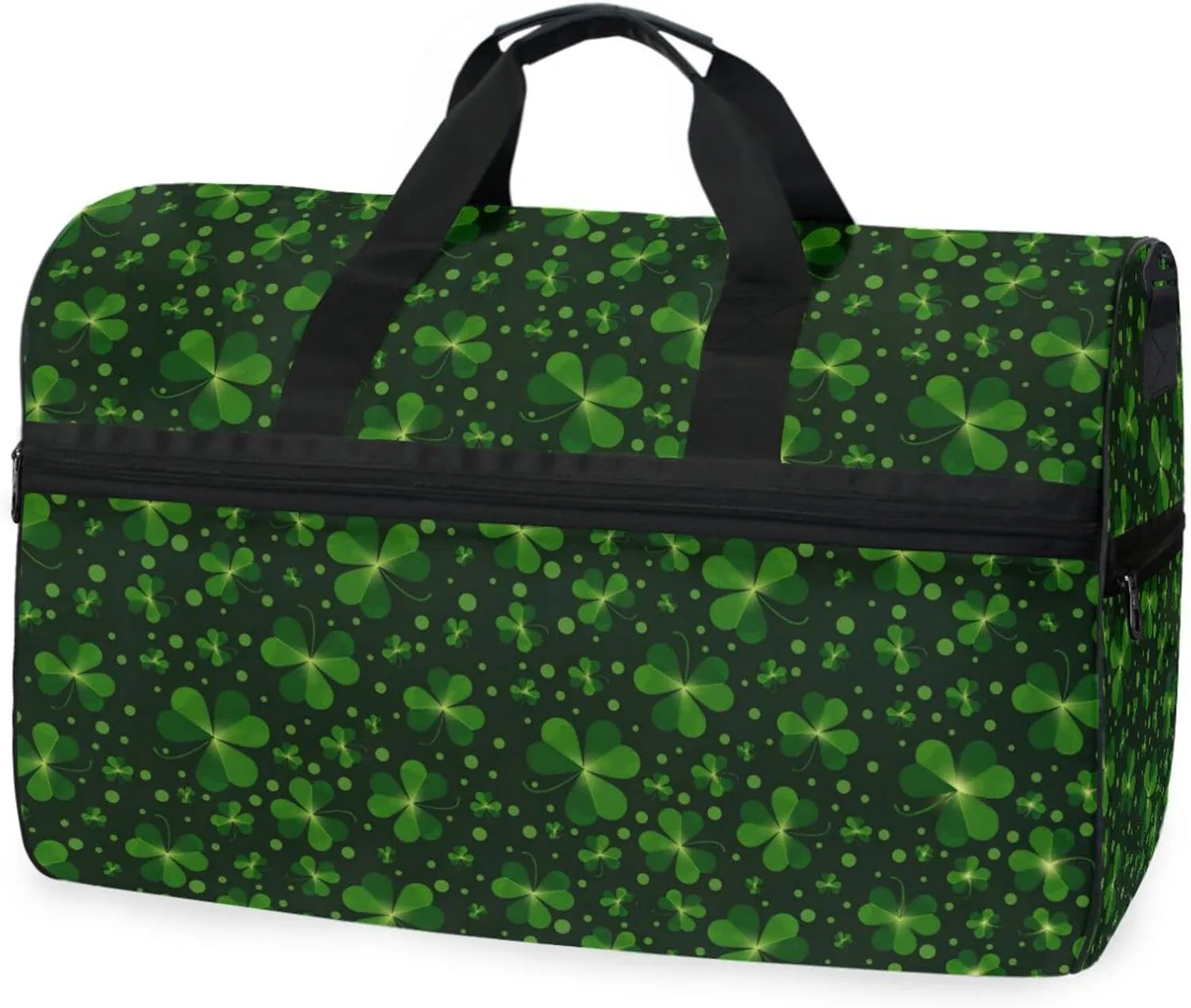 susiyo Shamrock Leaves Sports Gym Bag, Travel Duffel Bag with Shoes Compartment Overnight Weekender Workout Bag for Men Women