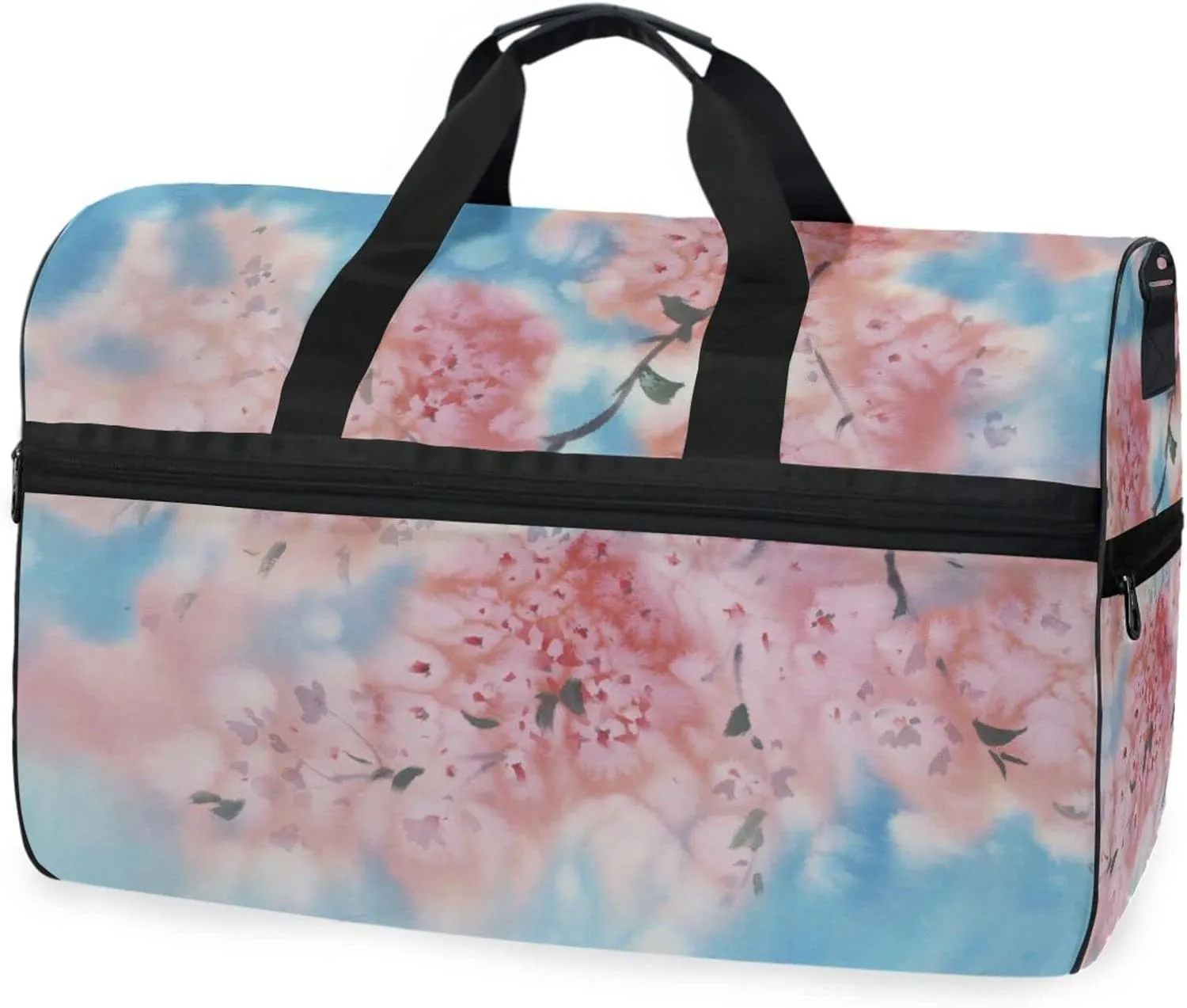 susiyo Spring Watercolor Flowering Sports Gym Bag, Travel Duffel Bag with Shoes Compartment Overnight Weekender Workout Bag for Men Women