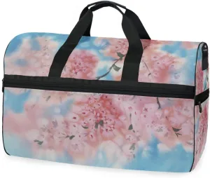 susiyo Spring Watercolor Flowering Sports Gym Bag, Travel Duffel Bag with Shoes Compartment Overnight Weekender Workout Bag for Men Women