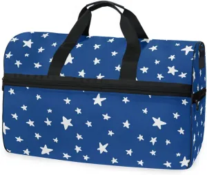 susiyo Stars Blue Sports Gym Bag, Travel Duffel Bag with Shoes Compartment Overnight Weekender Workout Bag for Men Women