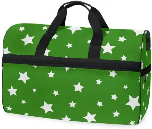 susiyo Stars Green Sports Gym Bag, Travel Duffel Bag with Shoes Compartment Overnight Weekender Workout Bag for Men Women