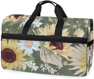 susiyo Sunflowers Seamless Sports Gym Bag, Travel Duffel Bag with Shoes Compartment Overnight Weekender Workout Bag for Men Women