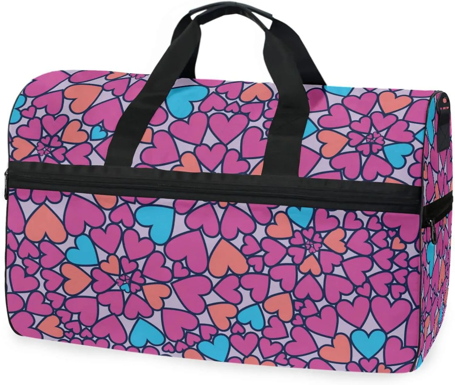 susiyo Swirling Heart Sports Gym Bag, Travel Duffel Bag with Shoes Compartment Overnight Weekender Workout Bag for Men Women