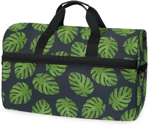 susiyo Tropical Leaf Sports Gym Bag, Travel Duffel Bag with Shoes Compartment Overnight Weekender Workout Bag for Men Women