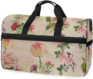 susiyo Watercolor Rose Flower Sports Gym Bag, Travel Duffel Bag with Shoes Compartment Overnight Weekender Workout Bag for Men Women