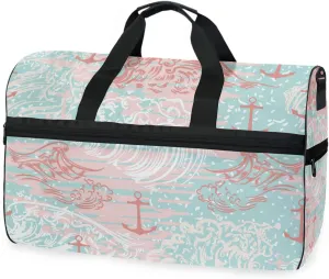 susiyo Waves and Anchors Sports Gym Bag, Travel Duffel Bag with Shoes Compartment Overnight Weekender Workout Bag for Men Women