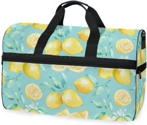 susiyo Yellow Lemons Sports Gym Bag, Travel Duffel Bag with Shoes Compartment Overnight Weekender Workout Bag for Men Women