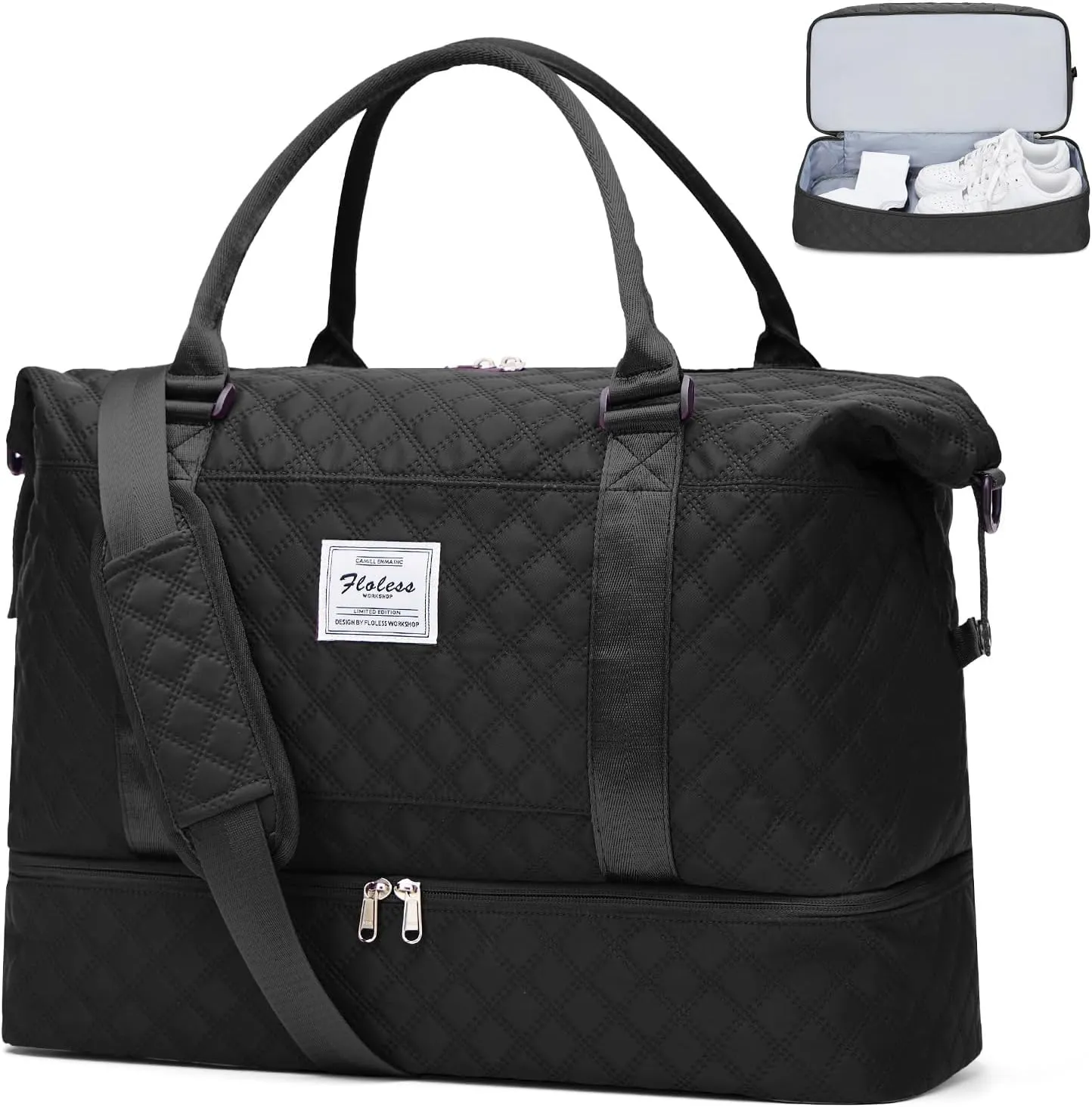 SYCNB Weekender Bags for Women,Personal Item Travel Bag with Shoes Compartment,Overnight Travel Duffel Bag,Gym BagBlack