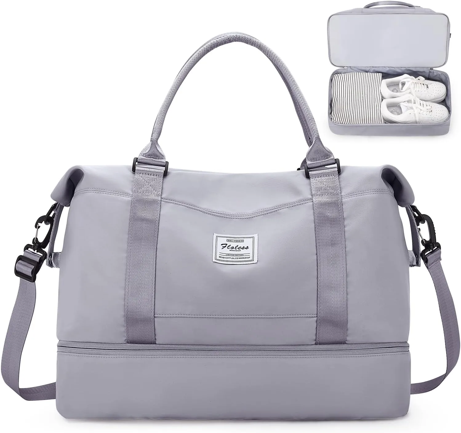 SYCNB Weekender Bags for Women,Personal Item Travel Bag with Shoes Compartment,Overnight Travel Duffel Bag,Gym Bag,Grey