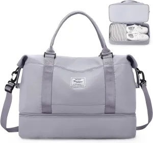 SYCNB Weekender Bags for Women,Personal Item Travel Bag with Shoes Compartment,Overnight Travel Duffel Bag,Gym Bag,Grey