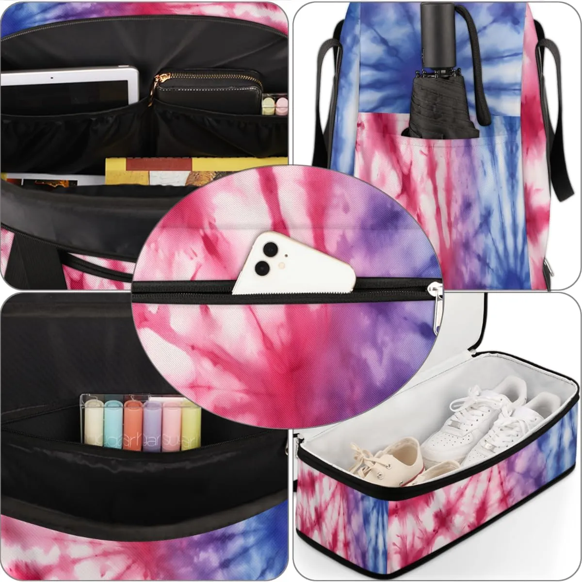 Tie Dye Print Foldable Travel Duffel Bag Overnight Weekender Bag with Shoes Compartment Sports Gym Bag for Men Women
