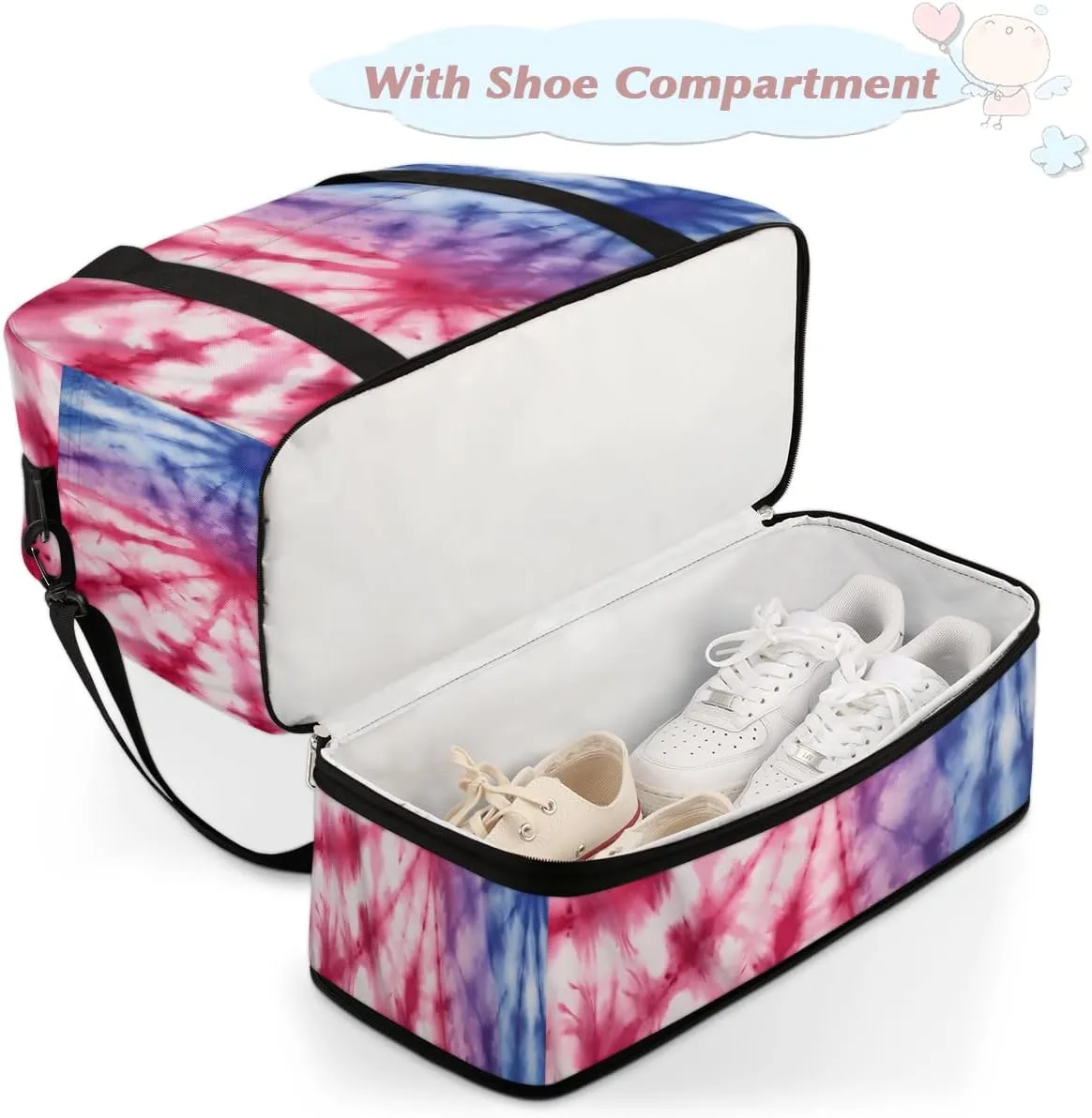 Tie Dye Print Foldable Travel Duffel Bag Overnight Weekender Bag with Shoes Compartment Sports Gym Bag for Men Women